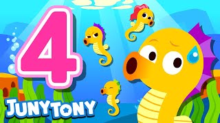 Learn Number Four | Four Sea Friends | Number Songs for Kids | Counting Numbers | JunyTony