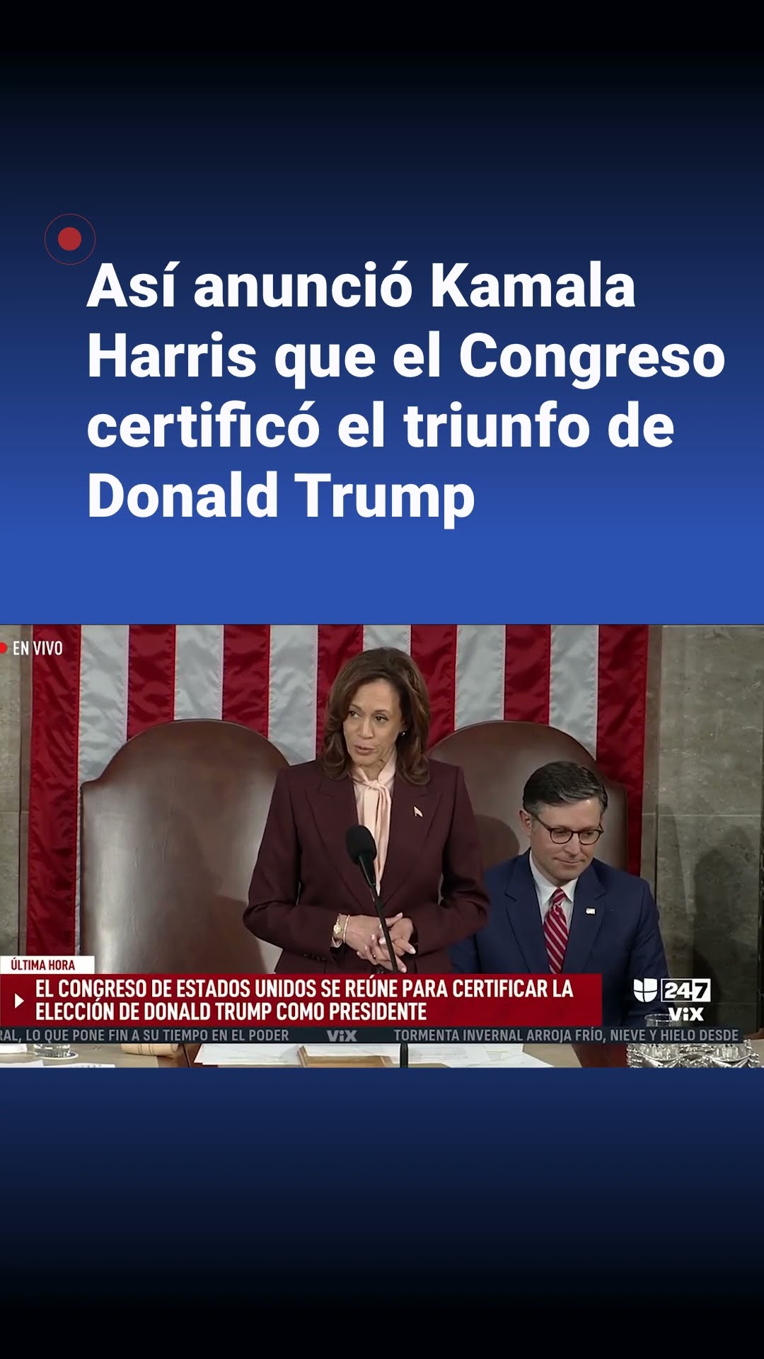 Así anunció Kamala Harris que el congreso certificó el triunfo de Donald Trump