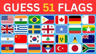 Guess 51 Flags Quiz 🌍 | Flag Challenge 🚩 | 51 Countries Flag Quiz for Smart Minds 🧠 #flags #quiz