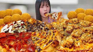 картинка: Пицца с 6 видами мяса и курицей🍕PIZZA&CHEESE BALLS Korean eating show mukbang