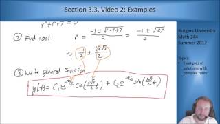 MATH 244: Section 3.3, Video 2: Complex Roots Examples Profile