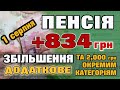 Додаткове збільшення пенсії з 1 серпня +834 та +2000 залежно від категорії пенсіонера.