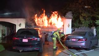 Firefighters make quick work of a garage fire in Northridge, California.
