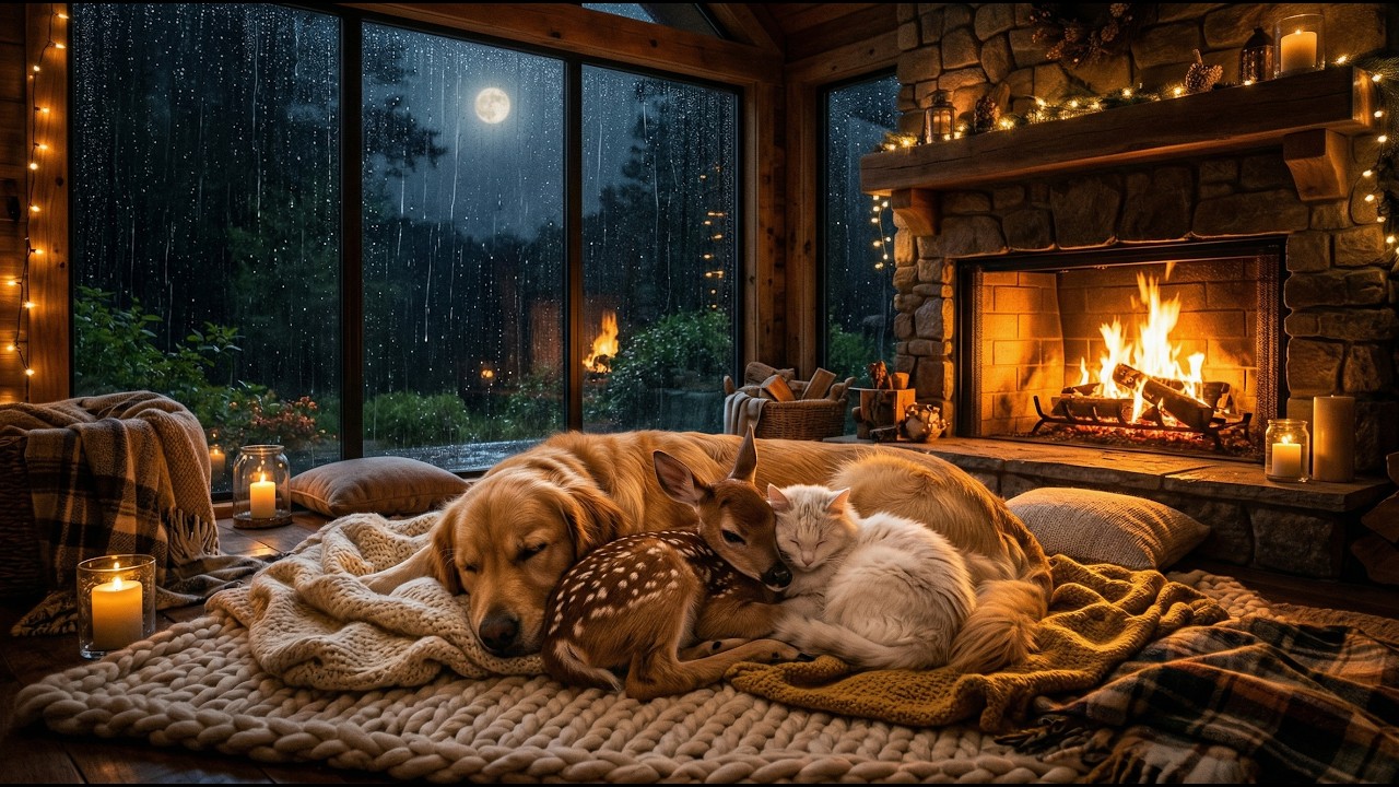 Cozy Fireplace & Rain Sounds for Sleep 🔥 Relaxing Ambience for Study ...
