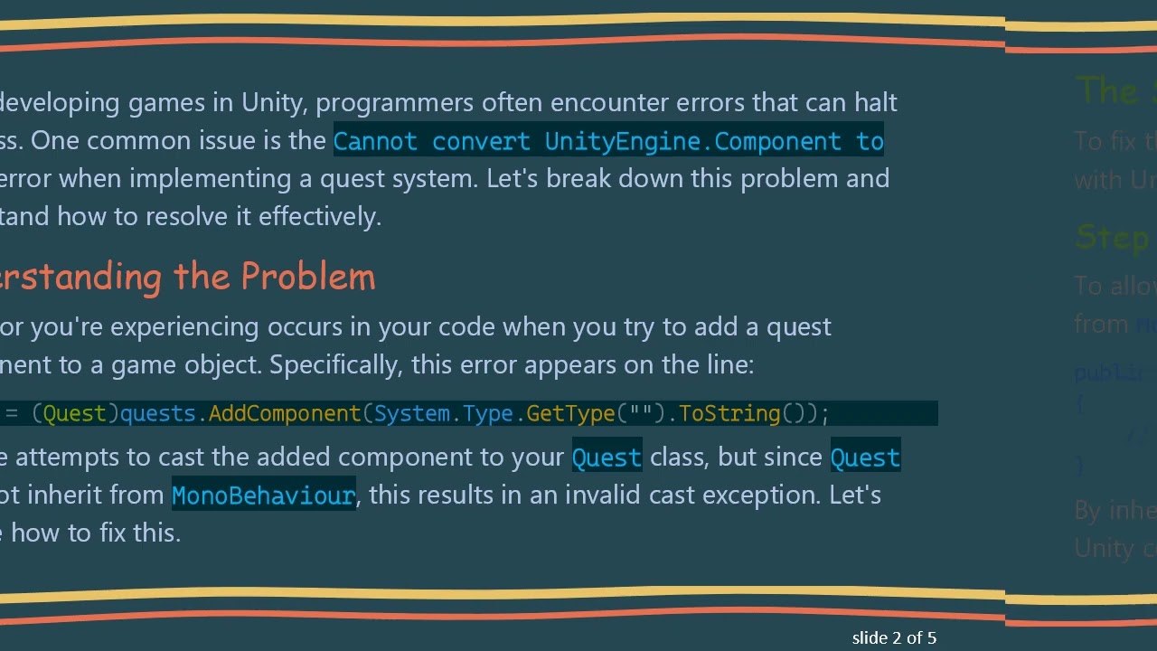 Resolving the Cannot convert UnityEngine.Component to Quest Error in Unity
