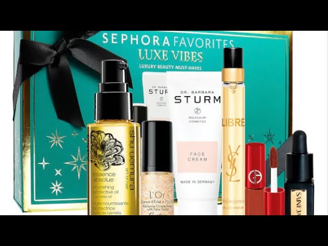 Sephora Favorites Luxe Vibes Mini Luxury Beauty Sampler Set unboxing Give  Me the Look 
