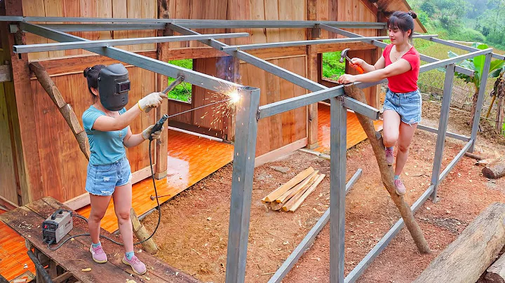 Weld Iron Bars and Iron Pillars to Build a Durable All Iron Cabin in the Forest from Start to Finish