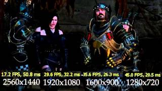 How does resolution affect FPS? Witcher 3 side-by-side comparison at 1440p, 1080p, 900p and 720p.