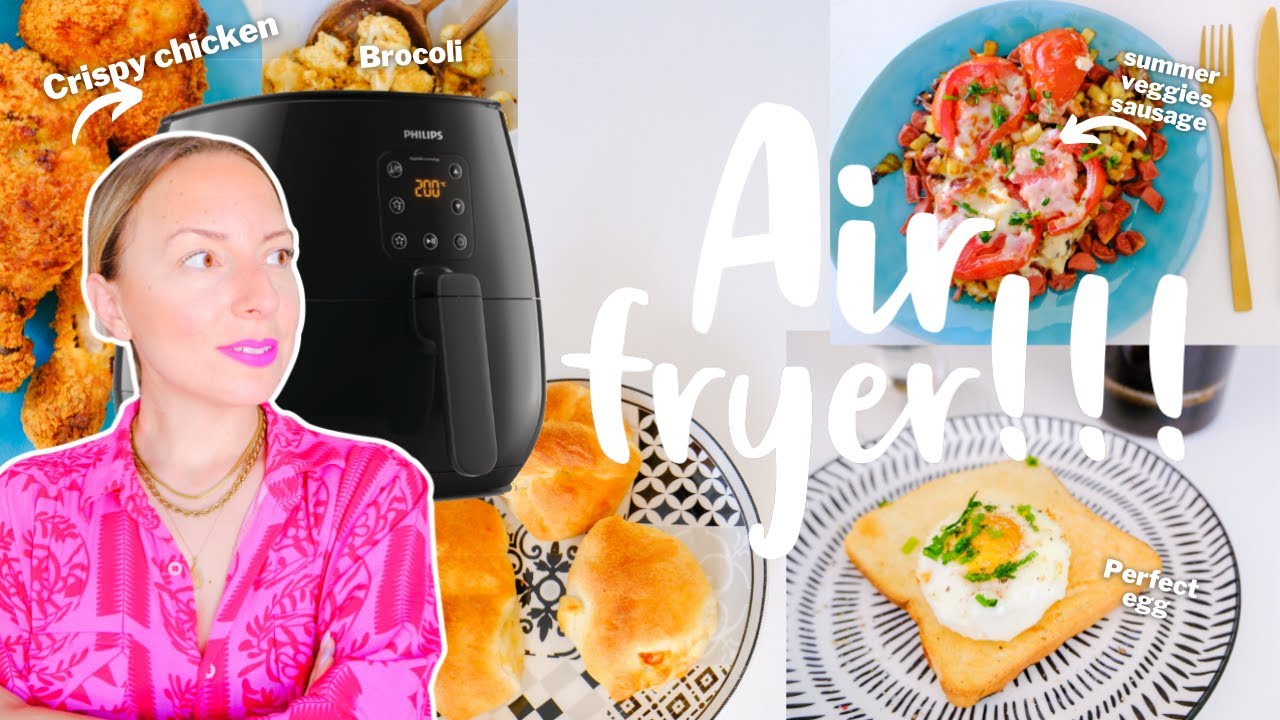 ΜΑΓΕΙΡΕΥΩ ΣΤΟ AIR FRYER | Τραγανό κοτόπουλο, Λουκάνικα με πατάτες, Αυγά βραστά | Thania