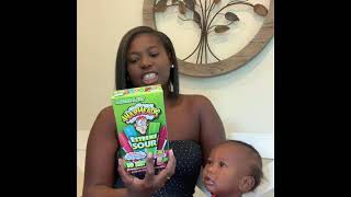 War Heads Extreme Sour Freeze Popsicle With One Year Old Baby