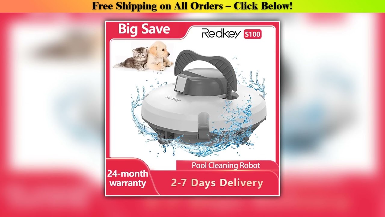 Redkey S100 Robotic Swimming Pool Cleaner IPX8 Waterproof 130-min Pool Vacuum Cleaner Self-Parking
