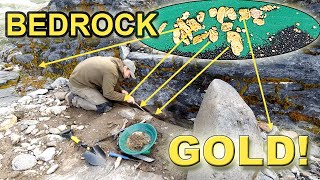 There's so much gold on the bedrock! (How to find gold panning on the shore)