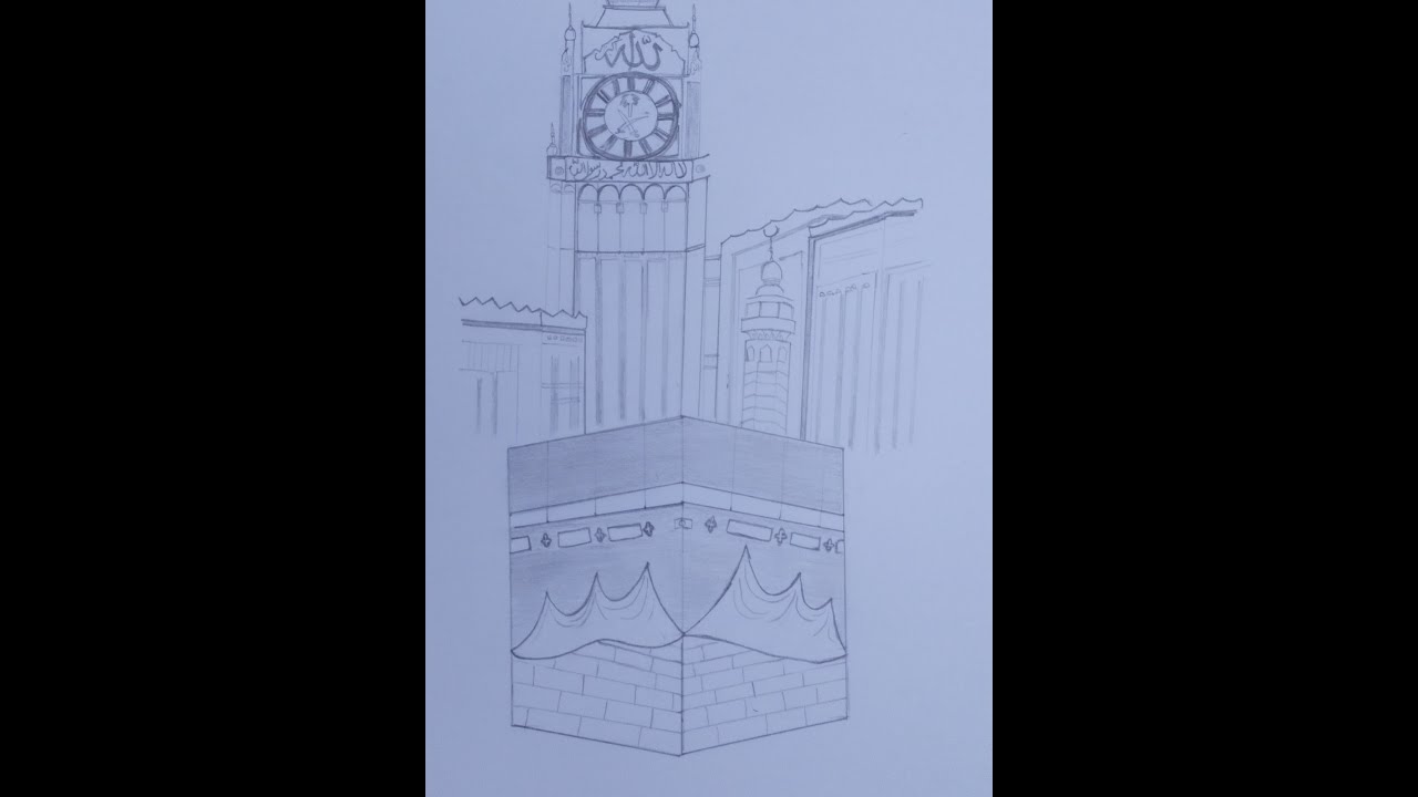 Khana Kaaba and Mecca tower Drawing Tutorial | how to draw easily Kaaba and mecca tower with pencil