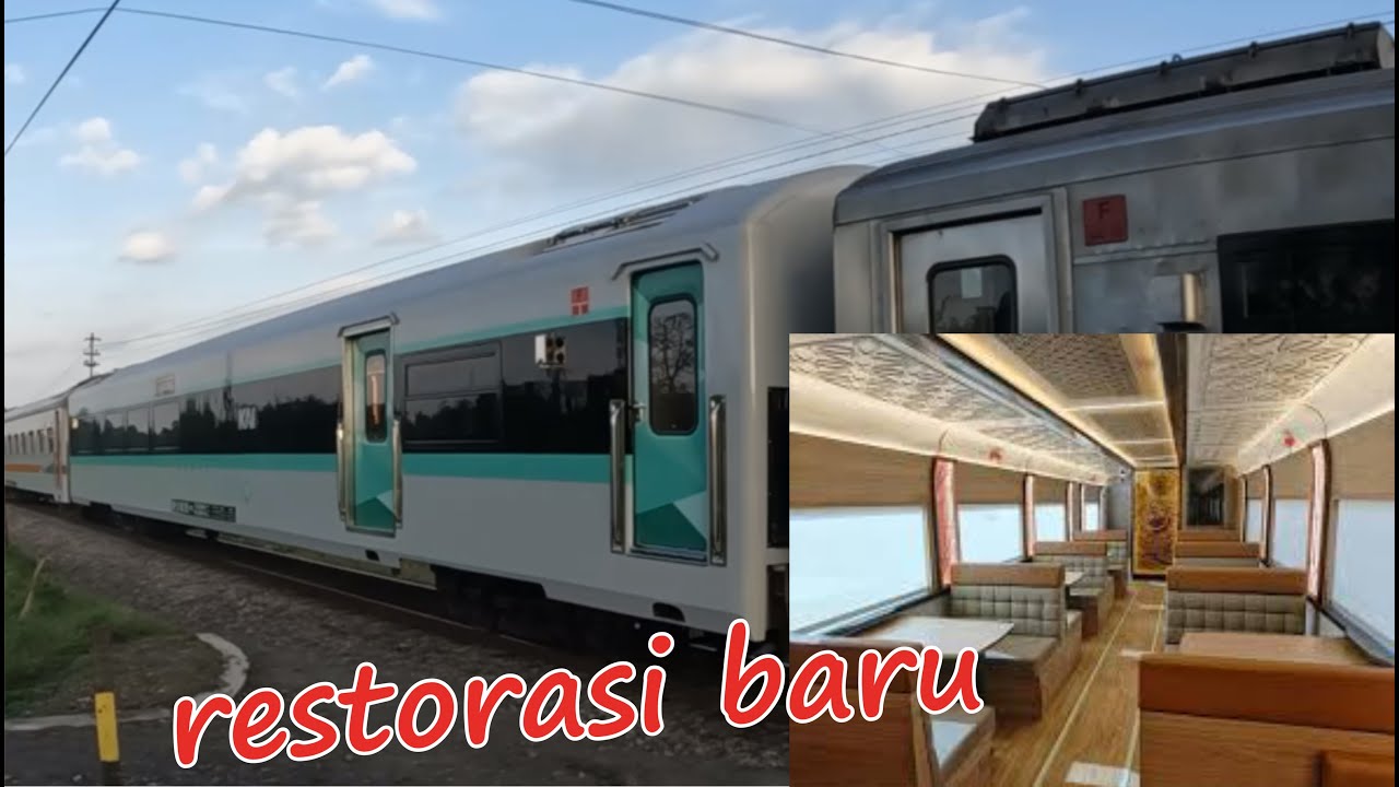 Kereta restorasi baru/makan modern Kereta api Blambangan Ekspres melintas di Banyuwangi