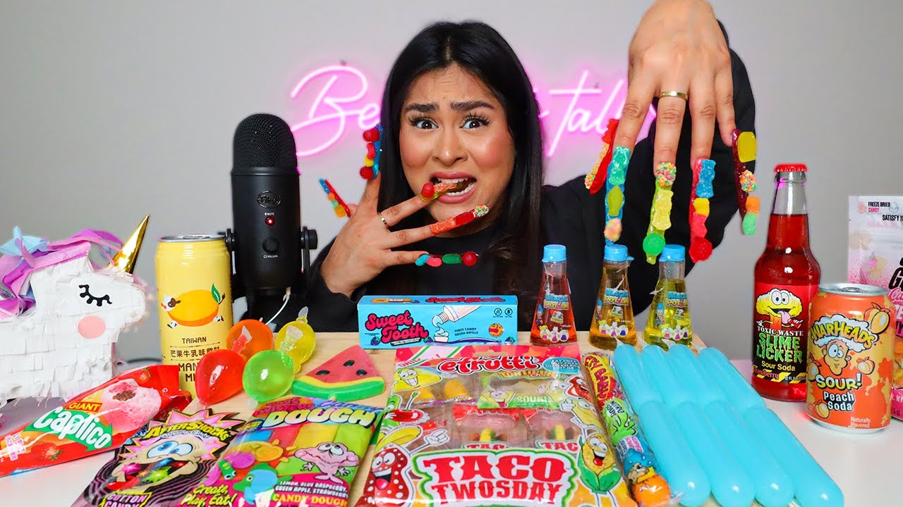 I Tried ASMR again...EDIBLE CANDY NAILS, Freeze Dried Candy Mukbang 먹방 ...