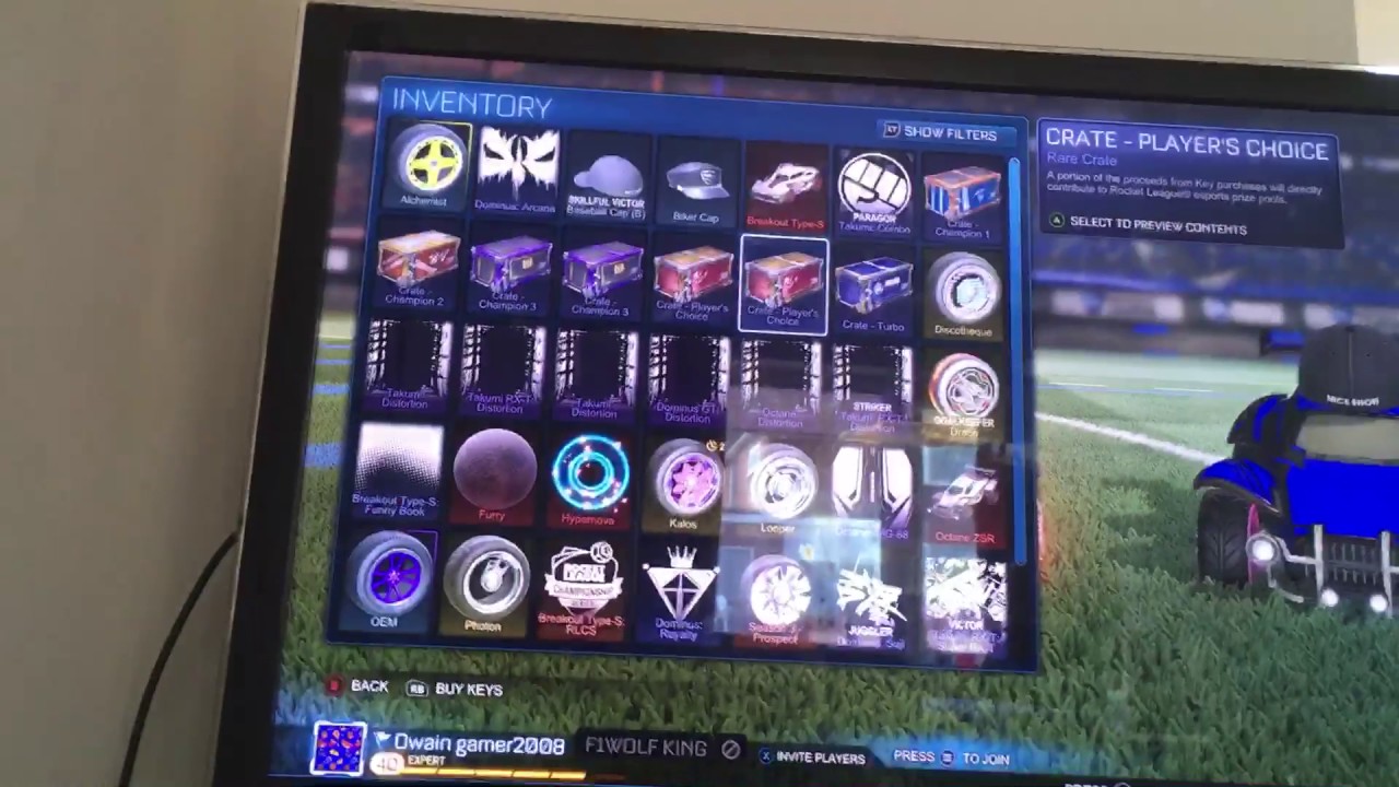 This is my inventory on rocket league YouTube