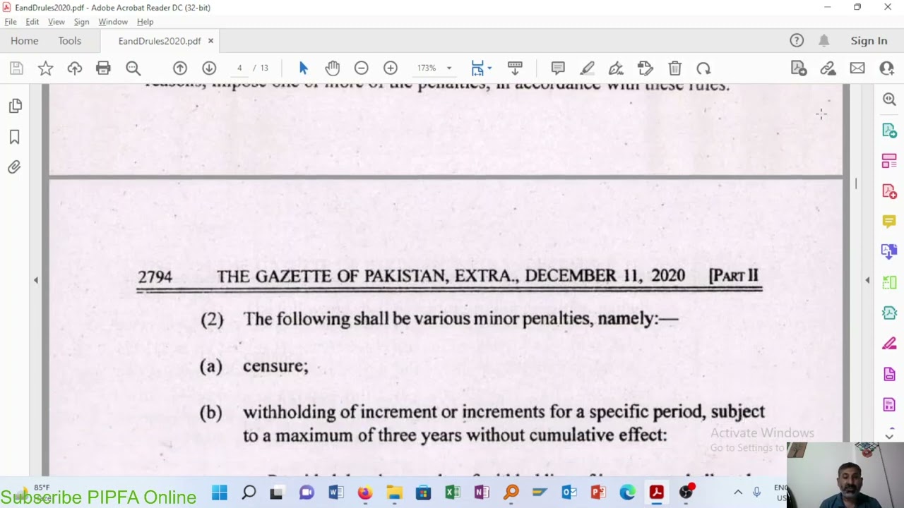 Civil Servant Efficiency & Discipline Rules 2020 part 1 PIPFA Online Services Rules