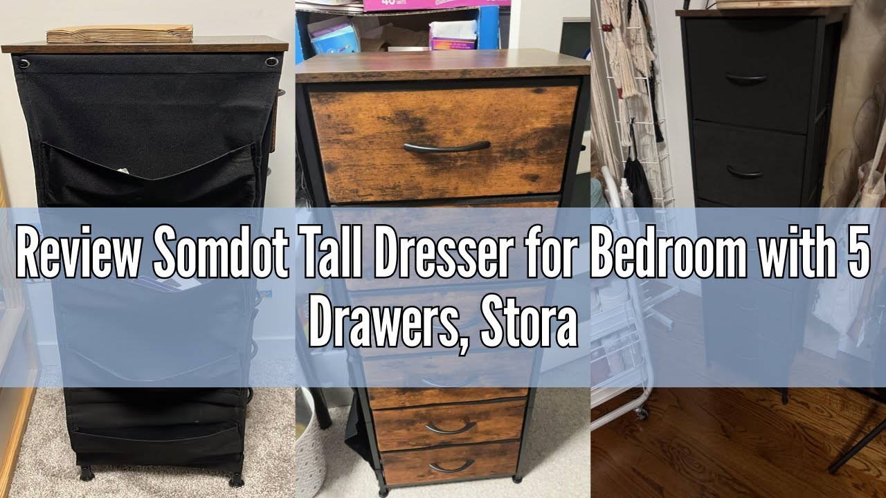 Review Somdot Tall Dresser for Bedroom with 5 Drawers, Storage Organizer Chest of Drawers with Fabri