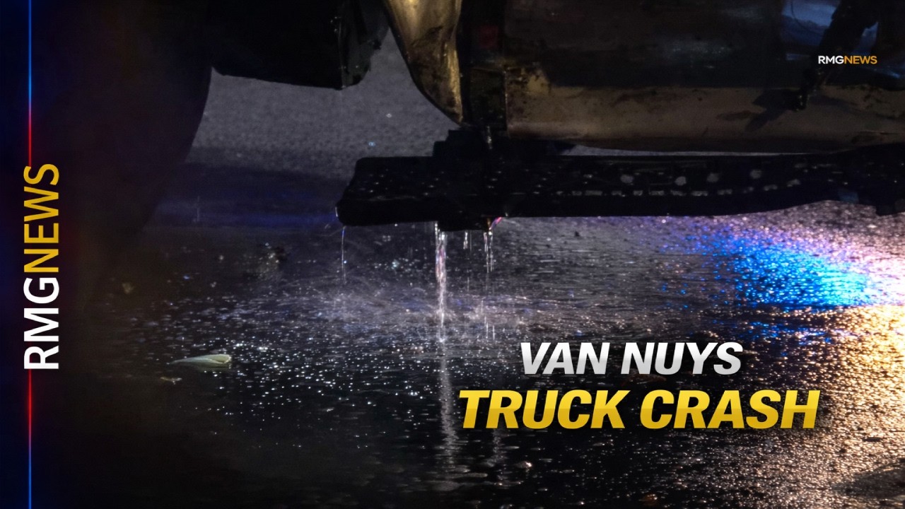 Van Nuys: Truck Crash Leaves LAFD Scrambling to Contain Fuel Leak Along Sherman Way.