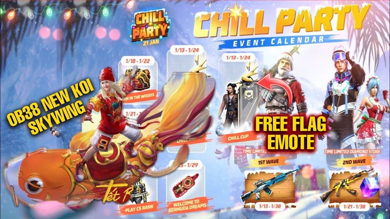 OB38 NEW FISH SKYWING REVIEW | FREE RULER FLAG EMOTE | FREE FIRE NEW EVENT | FF NEW EVENT TODAY