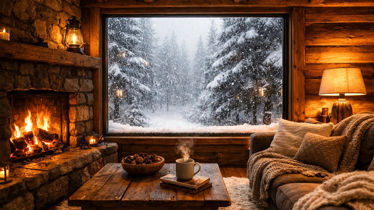 8 ЧАСОВ Камин ASMR + Снегопад ❄️🔥 Уютная атмосфера домика (Без разговоров)