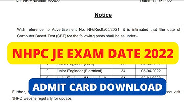 NHPC JUNIOR ENGINEER CBT EXAM 2022 | NHPC ADMIT CARD DOWNLOAD 2022 | NHPC JE EXAM NOTICE 2022