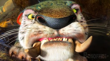 家族は剣歯虎を誘惑する | クルードさんちのはじめての冒険 | 映画シーン