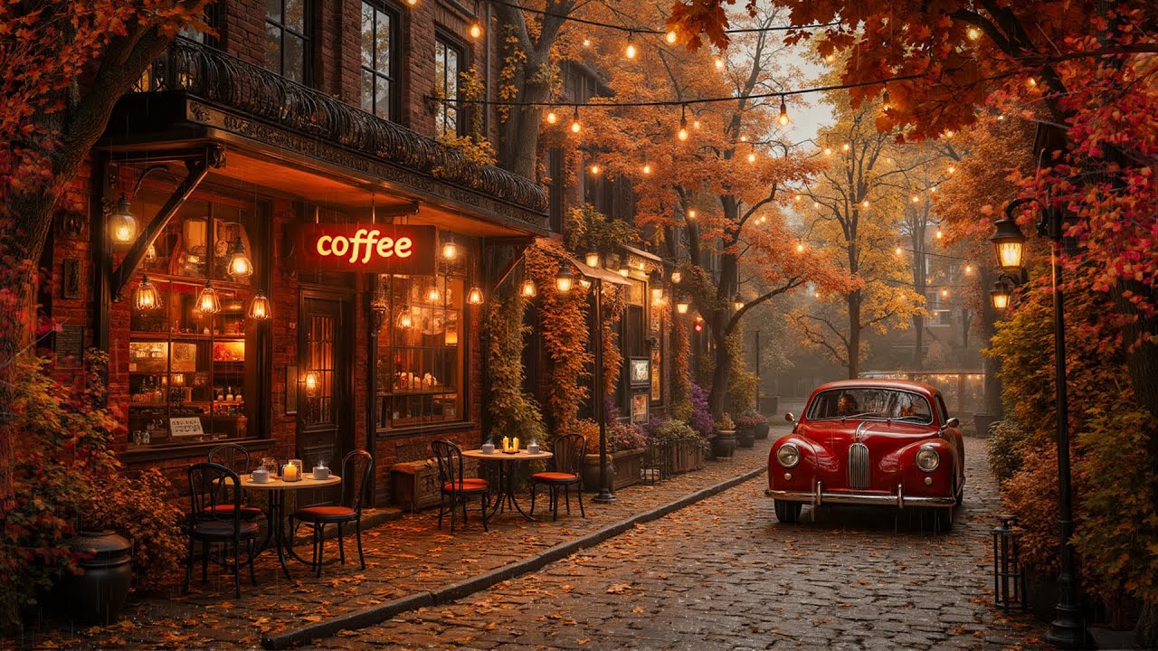 New York Old Street on Rainy Autumn Day | Soft Piano with Outdoor Fall Ambience for Relax & Work