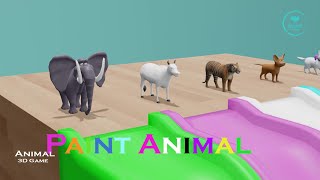 Paint Animal 3D Game, slide, elephant, cow, tiger, dog, cat, parrot🦜