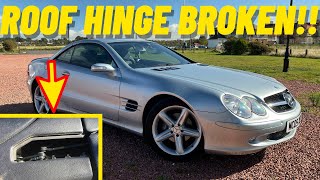 mercedes sl350, sl500, sl550, sl65 amg r230 roof hinge flap repair