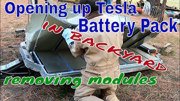 Taking Tesla Model S 85 battery pack apart in the backyard with basic tools. 85kWh battery pack