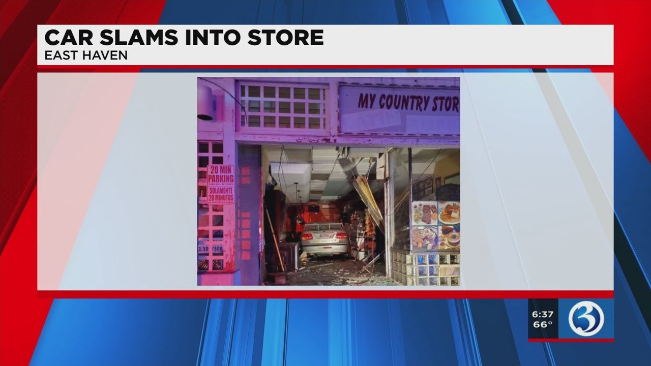 VIDEO:Car slams into store in East Haven - YouTube