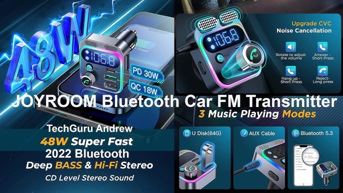 48W Transmetteur FM Bluetooth Voiture,【Bass & HiFi Stereo