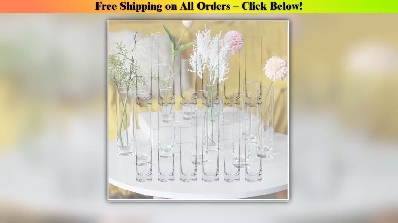 12 Pieces Glass Cylinder Vase, Clear Small Flower Vase, Home Decoration Vase, Party Decoration