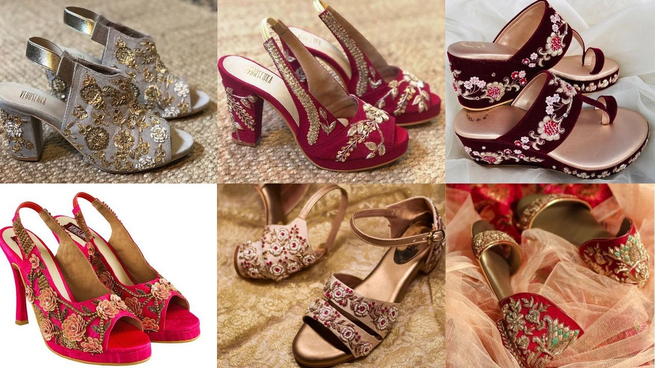 Designer Velvet Bridal Wedge and Heels with Embroidery Bespoke -
