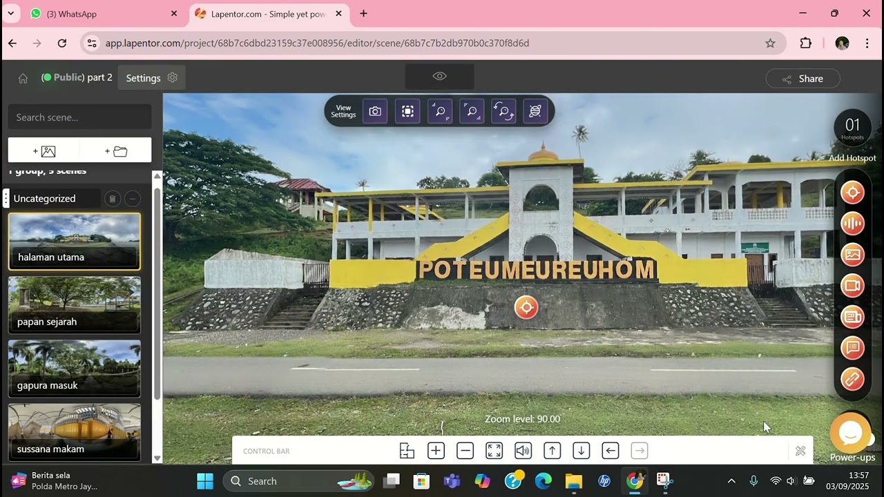 Pembuatan virtual tour makam poe teumeureuhom daya menggunakan lapentor