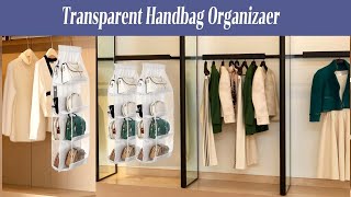 Hanging Handbag Organizer For Closet, 8 Clear Pe Pockets, Space-Saving Purse Storage Holder, White