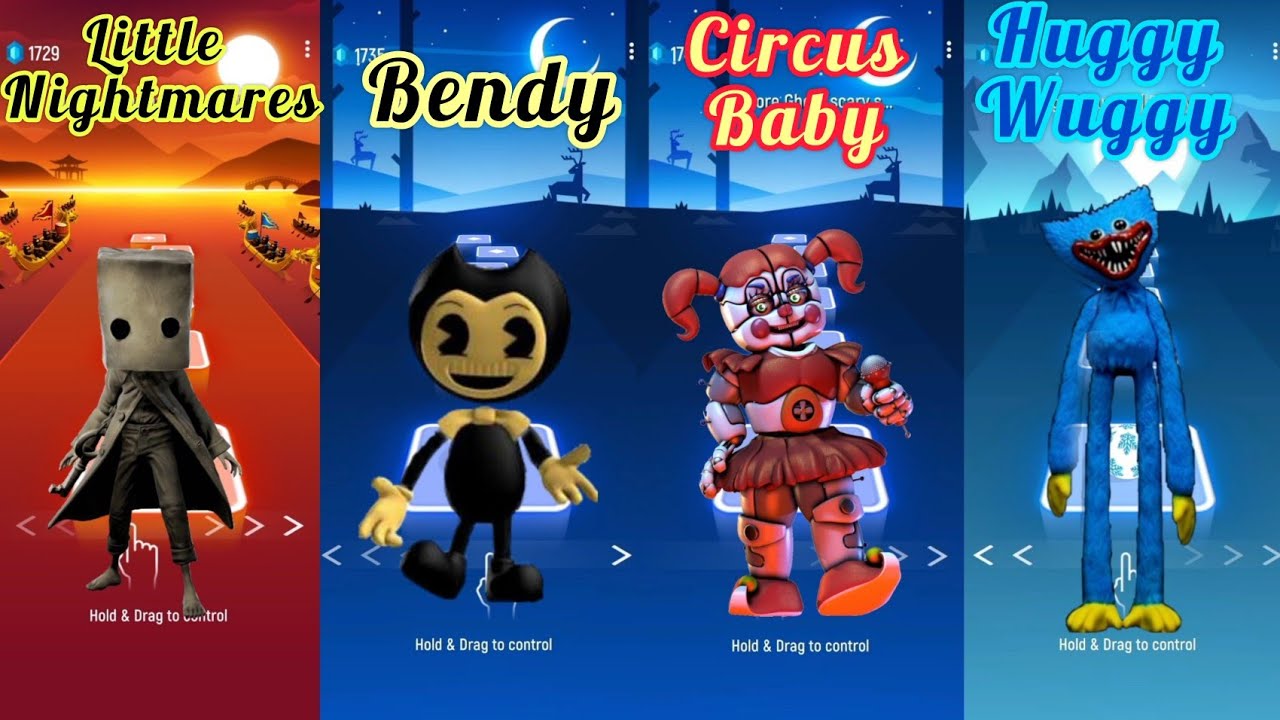 Little Nightmares - Bendy - Circus Baby - Huggy Wuggy | Tiles Hop EDM Rush