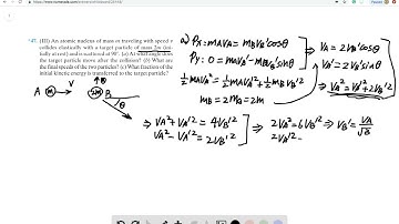 An atomic nucleus of mass traveling with speed collides elastically with a target particle of mass i