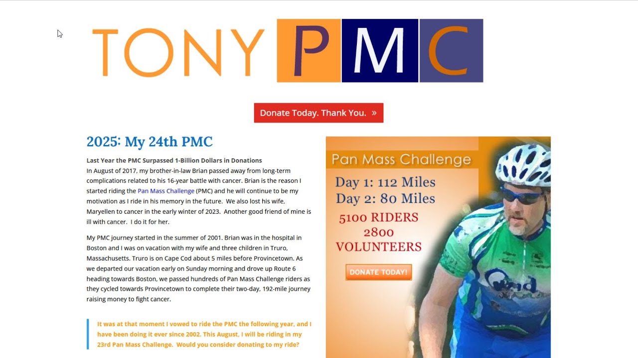 TonyPMC: The Pan Mass Challenge Has Raised 1.125 Billion Dollars and I'm Riding My 25th PMC