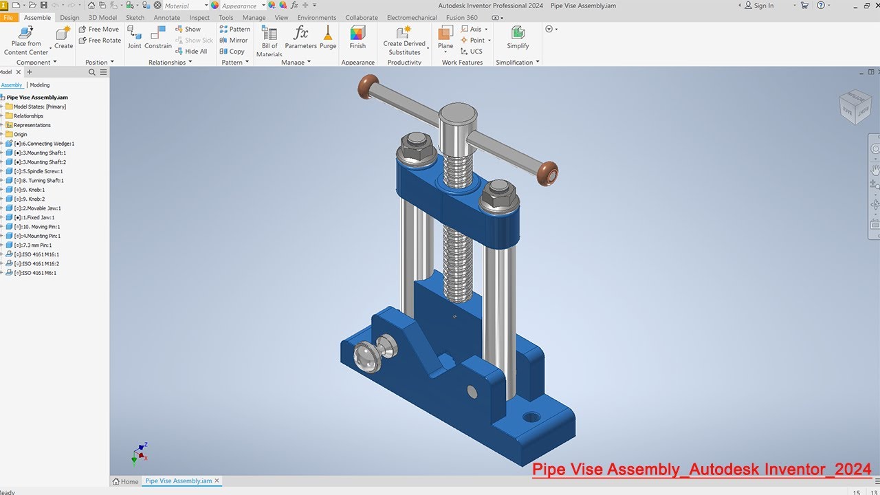 Pipe Vise Assembly Design | Autodesk Inventor 2024 Complete Tutorial