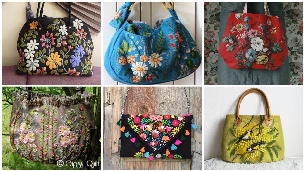 hand embroidery // beautiful hand embroidered fabric bags design ...