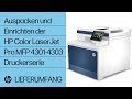 Auspacken und Einrichten eines Druckers der Modellserie HP Color LaserJet Pro MFP 4301-4303