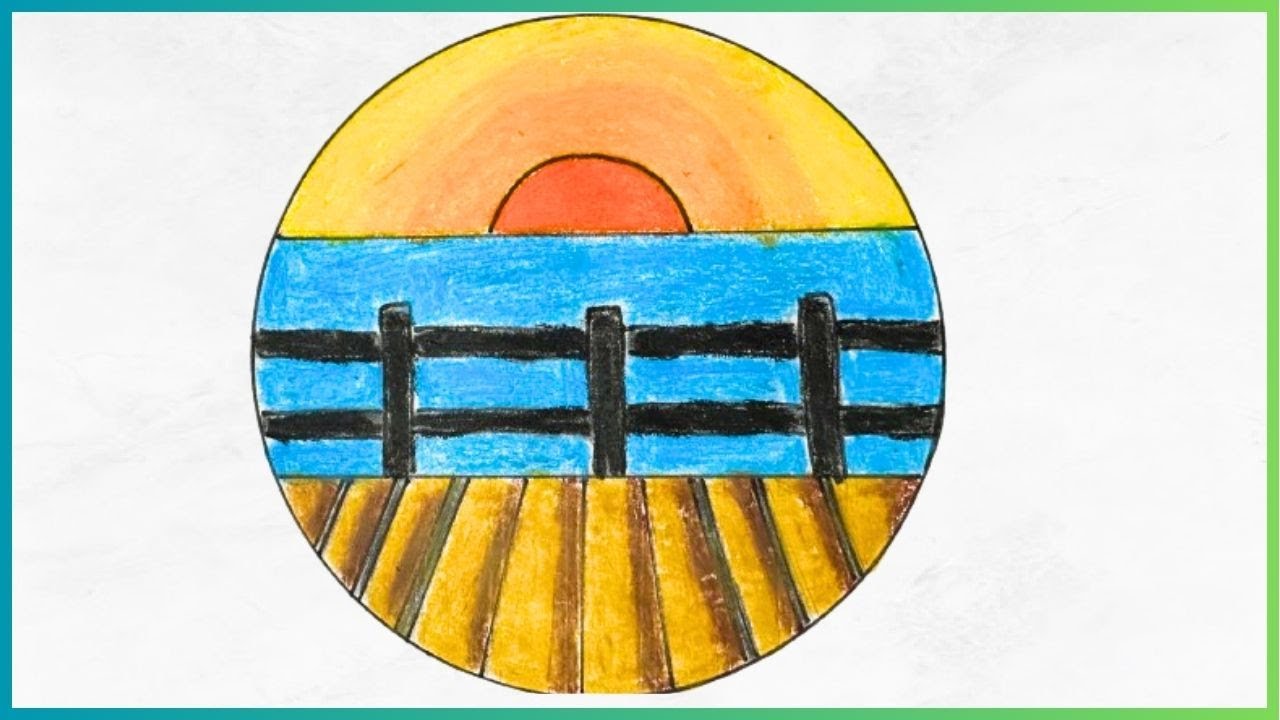 Circle Sunset Scenery||How to draw Circle sunset scenery step by step ...