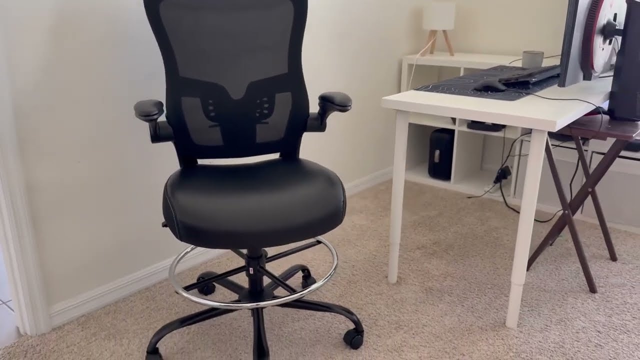 Обзор чертежного стула, высокого офисного стула с сиденьем из искусственной кожи, эргономичного к...