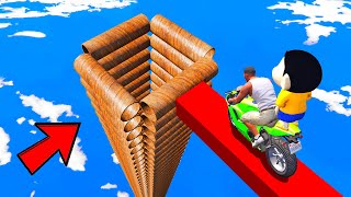 SHINCHAN AND FRANKLIN TRIED IMPOSSIBLE DEEPEST TUNNEL PIPE BIKE PARKOUR CHALLENGE GTA 5 screenshot 4