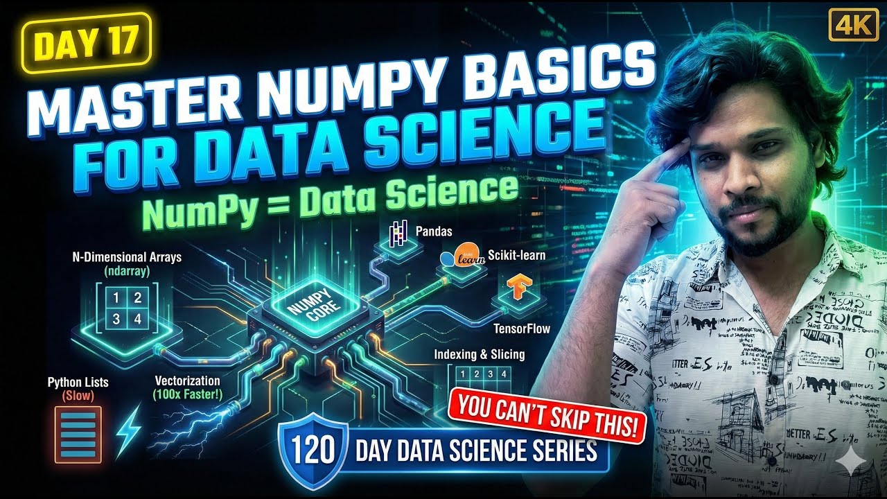 Day 17: NumPy Basics for Data Science (Arrays, Speed & Math Explained) | 120-Day Data Science Series
