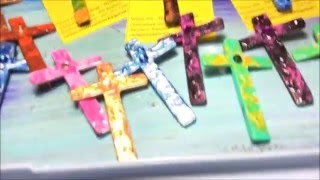 Watch me take some small wooden cross shapes to create a simple swirl pattern cross pin.