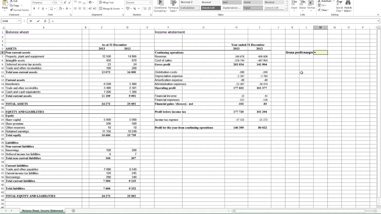 Gross margin excel formula