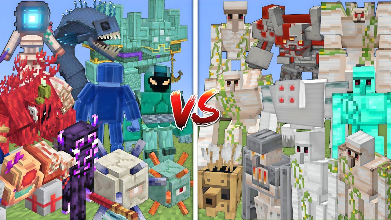 ALL GUARDIANS VS ALL IRON GOLEMS ALLIANCE MOBS BATTLE IN MINECRAFT ...